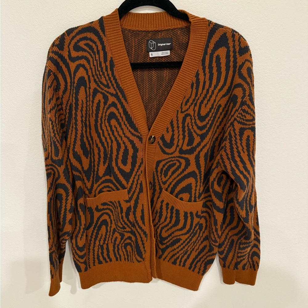 Original Use Men's Brown and Black Swirl Cardigan